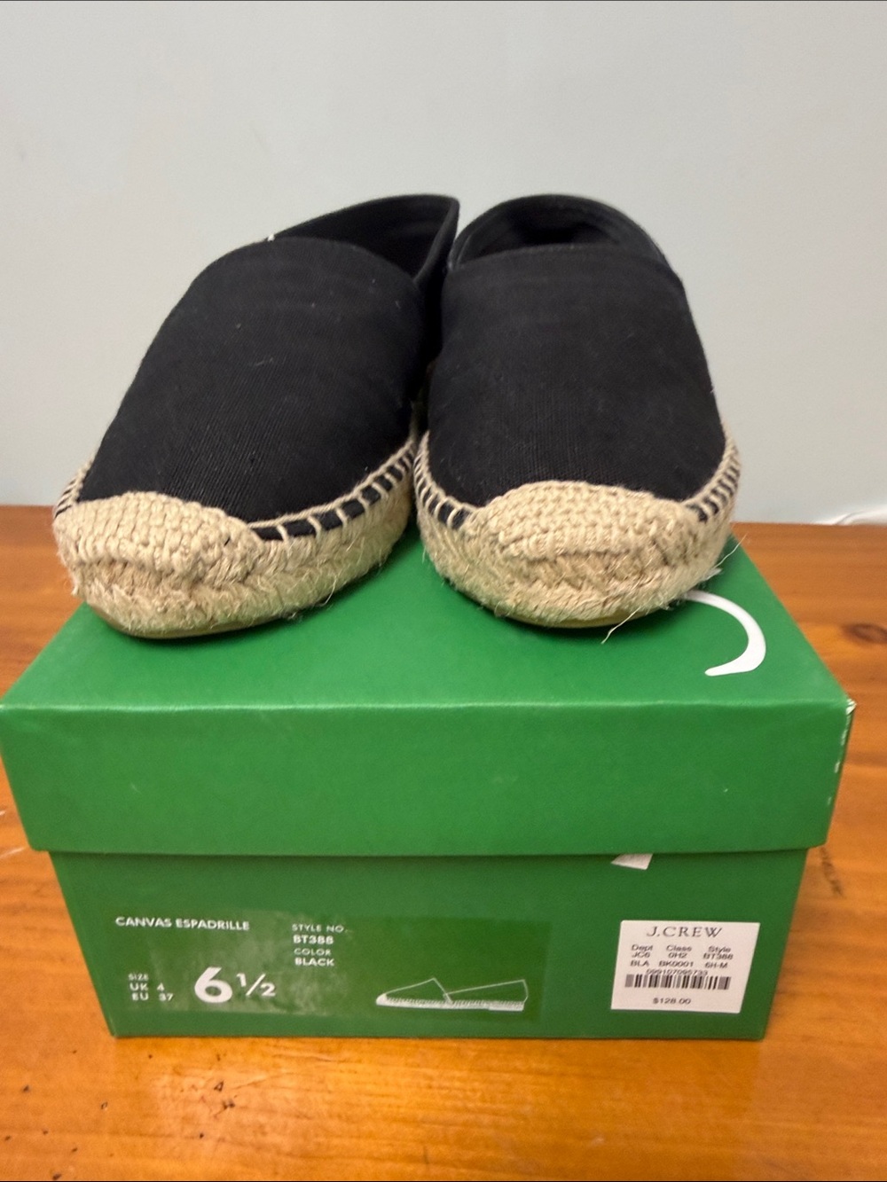 J. Crew Black Canvas Espadrilles with Braided Jute Trim